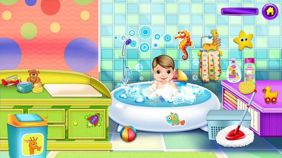 Screenshot 1 of BabySitter : My Baby Care: a baby in a bubble bath in a bathroom