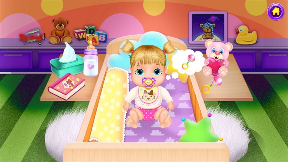 Screenshot 2 of BabySitter : My Baby Care: a baby with a pacifier in a crib