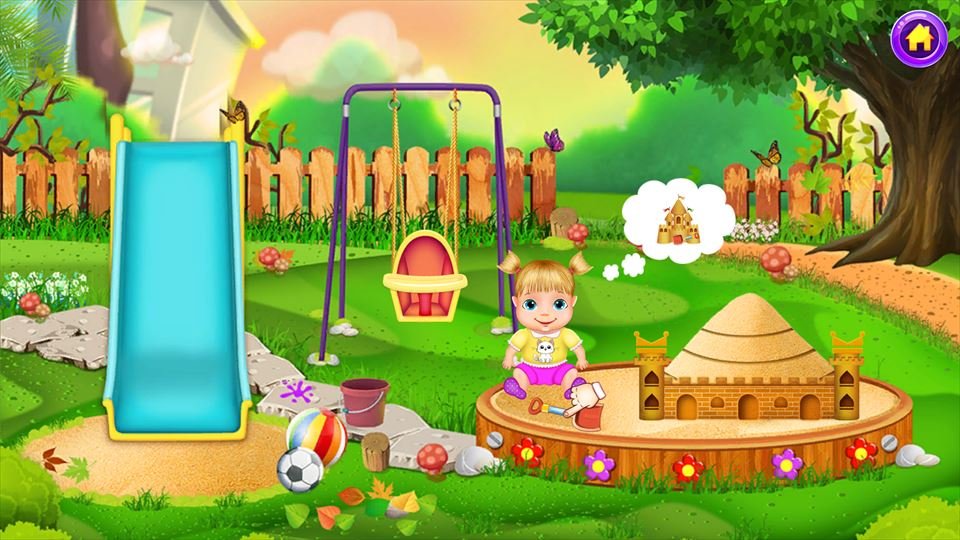 Screenshot 4 of BabySitter : My Baby Care: a baby in a sandbox in a garden playground